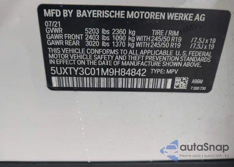 2021 BMW X3 Sdrive30I из США, поврежденный, VIN 5UXTY3C01M9H84842